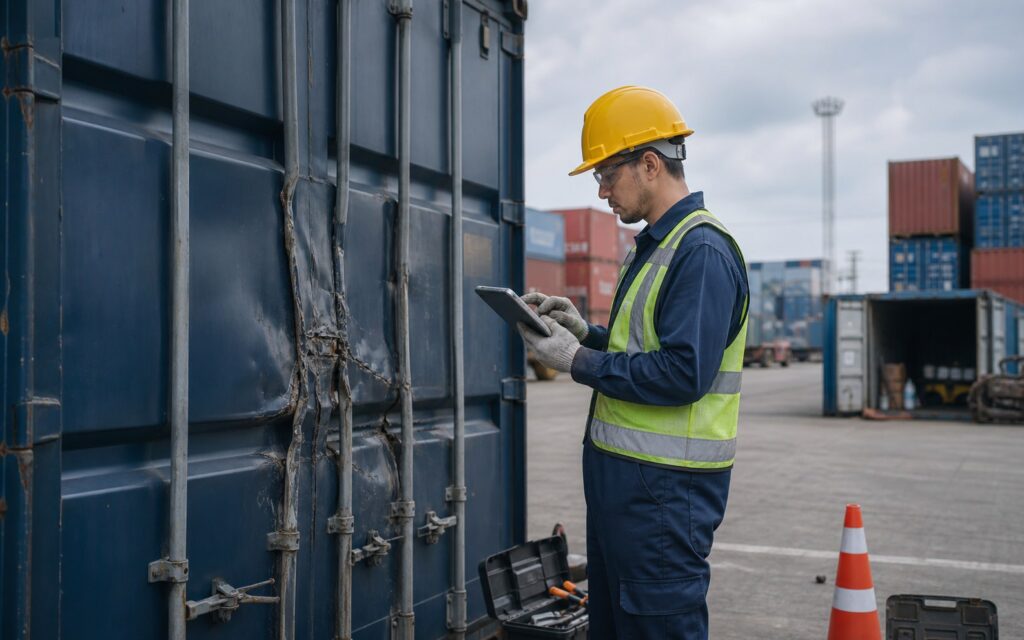 Container repair and maintenance module for depot operations