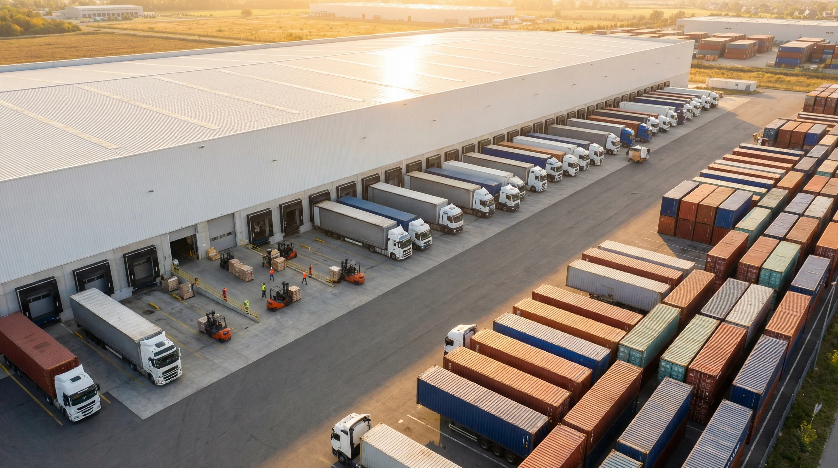 CFS management software — aerial view of a Container Freight Station with warehouse and yard